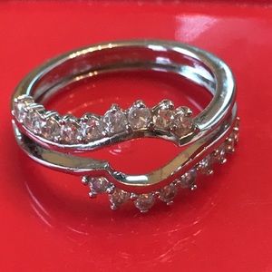 White Zircon Rhodium Sterling Silver Ring Guard